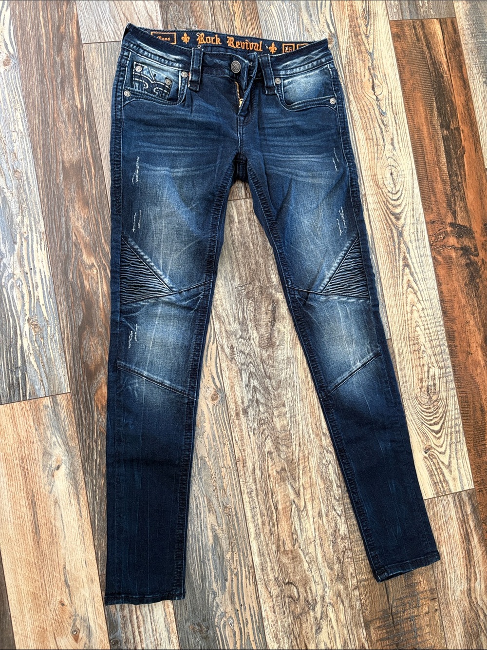 Rock Revival Dark Blue Ribbed Moto Skinny Jeans